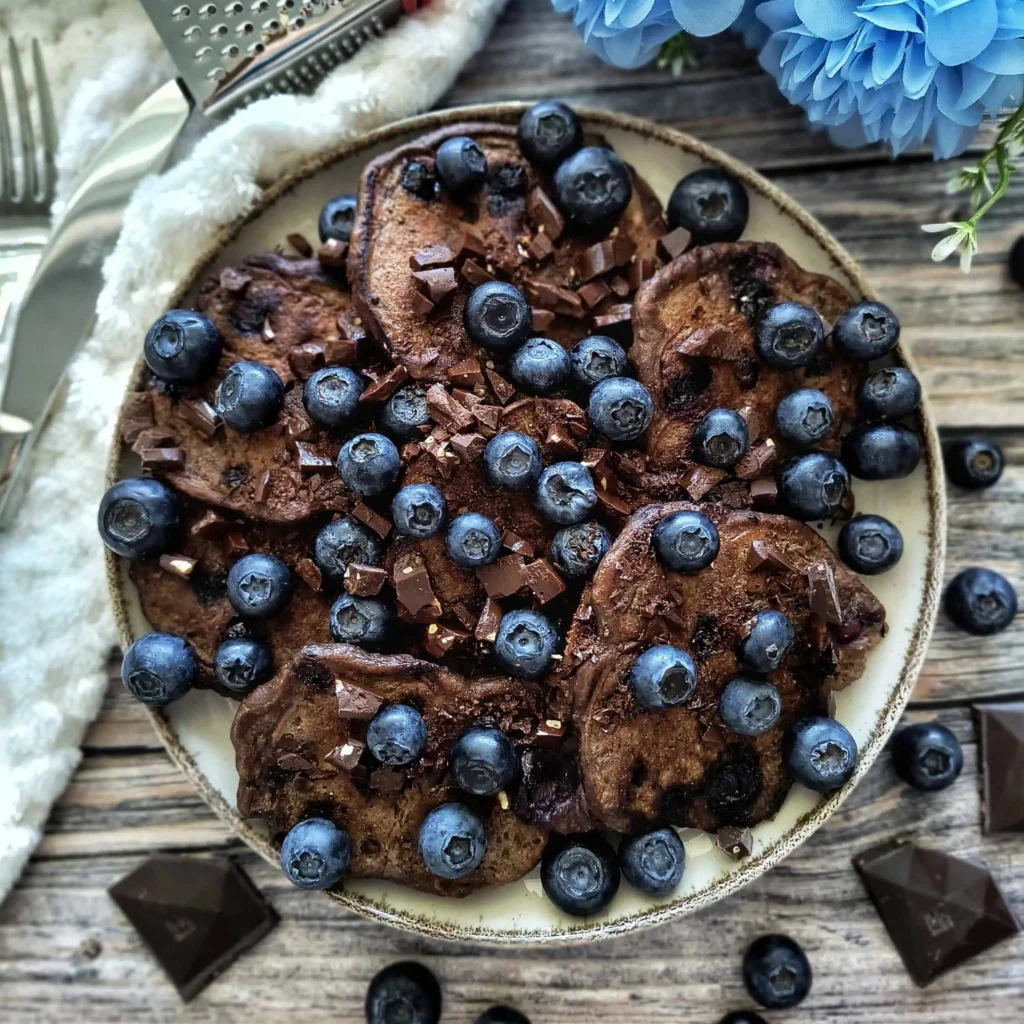 Czekoladowe pancakes z borówkami - zdjęcie dania